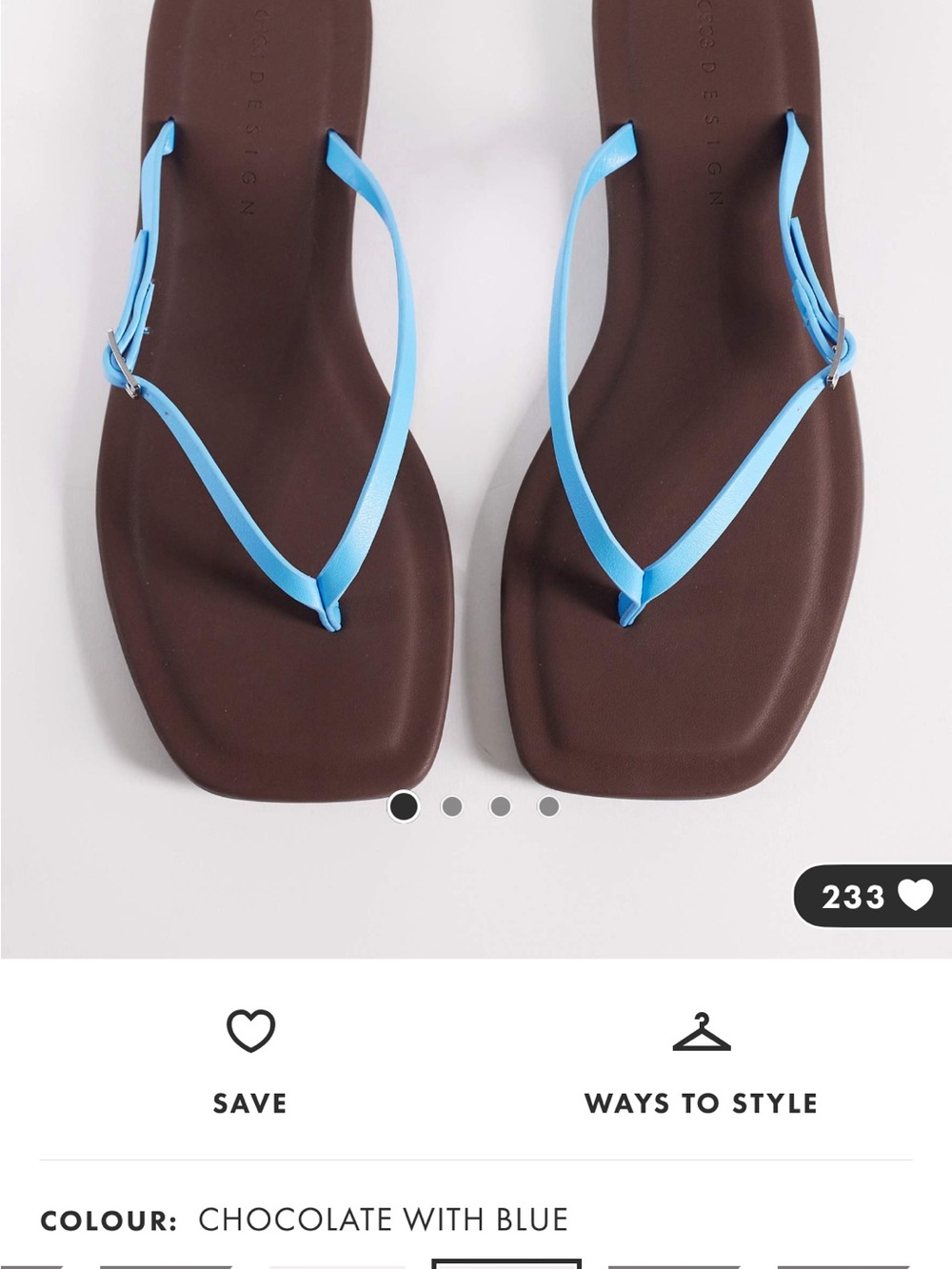 ASOS Fitz toe thong sandals chocolate brown and blue